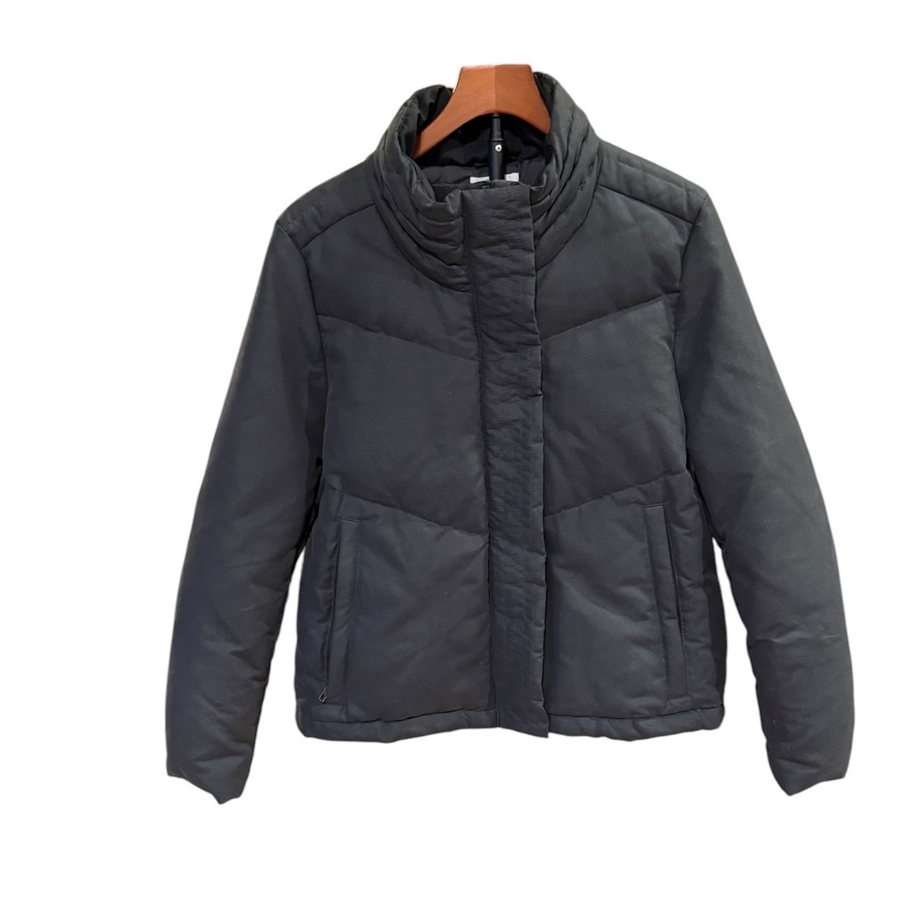 Helmut‎ Lang Black Down Puffer Jacket Funnel Neck Matte Resin Coat Womens Medium